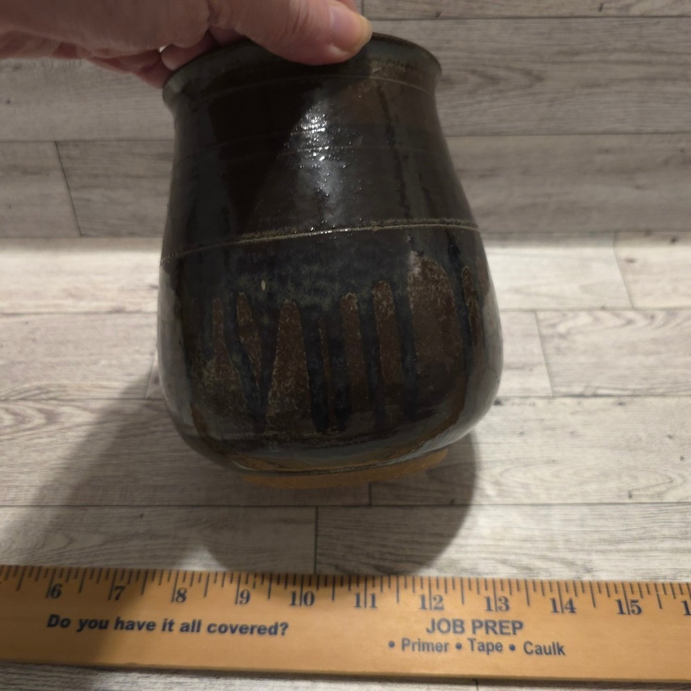Studio‎ Pottery Vase Earth Tone Drip Glaze Signed Sonia